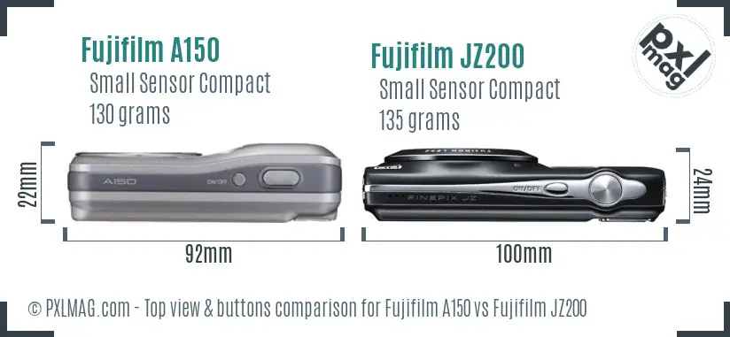 Fujifilm A150 vs Fujifilm JZ200 top view buttons comparison