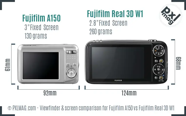 Fujifilm A150 vs Fujifilm Real 3D W1 Screen and Viewfinder comparison