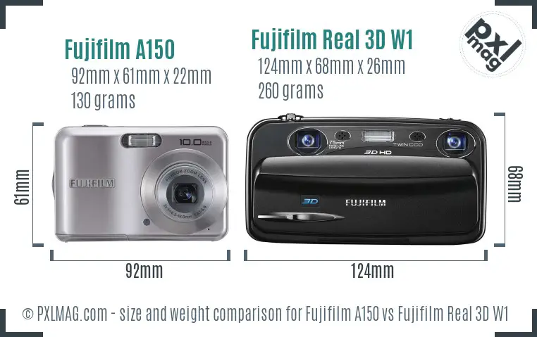 Fujifilm A150 vs Fujifilm Real 3D W1 size comparison