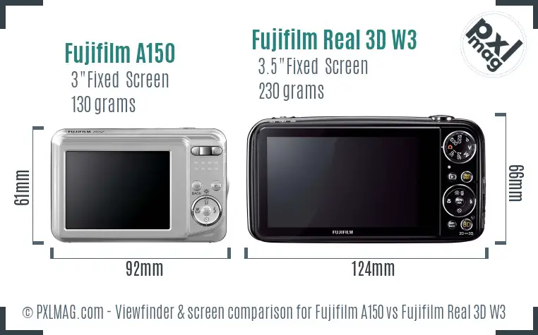 Fujifilm A150 vs Fujifilm Real 3D W3 Screen and Viewfinder comparison