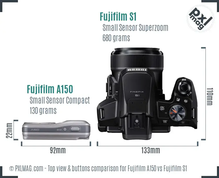 Fujifilm A150 vs Fujifilm S1 top view buttons comparison