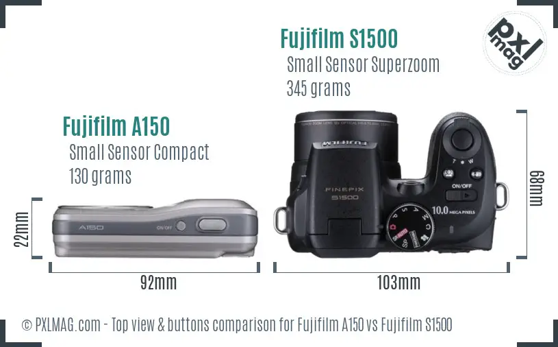 Top view design and control layout comparison between FinePix A150 and S1500