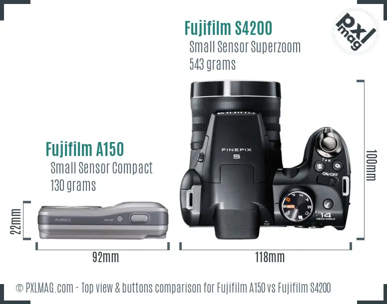 Fujifilm A150 vs Fujifilm S4200 top view buttons comparison