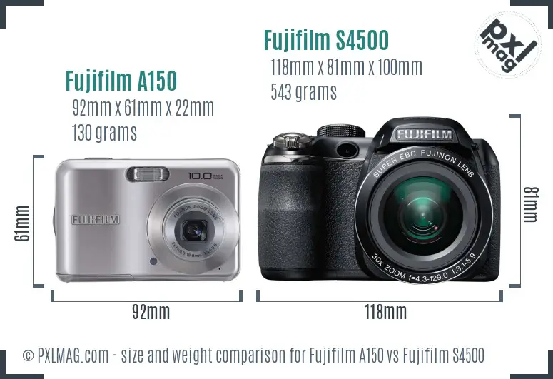 Fujifilm A150 vs Fujifilm S4500 size comparison Fujifilm A150 vs Fujifilm S4500 size comparison