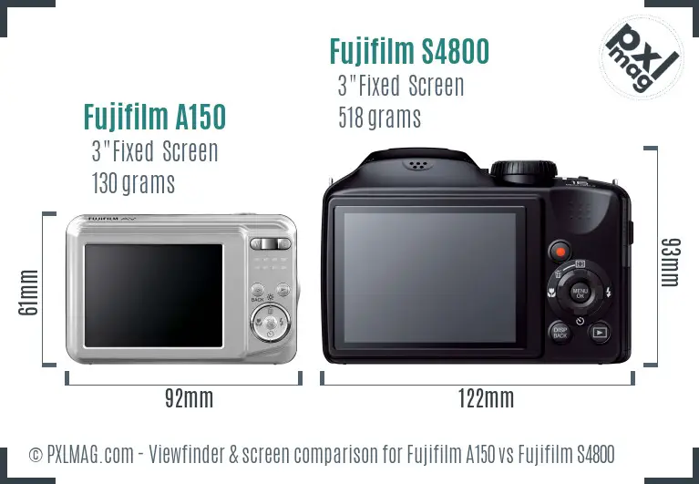 Back screen and interface comparison: Fujifilm A150 vs S4800 LCDs