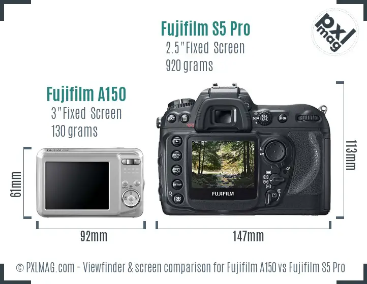 Fujifilm A150 vs Fujifilm S5 Pro Screen and Viewfinder comparison