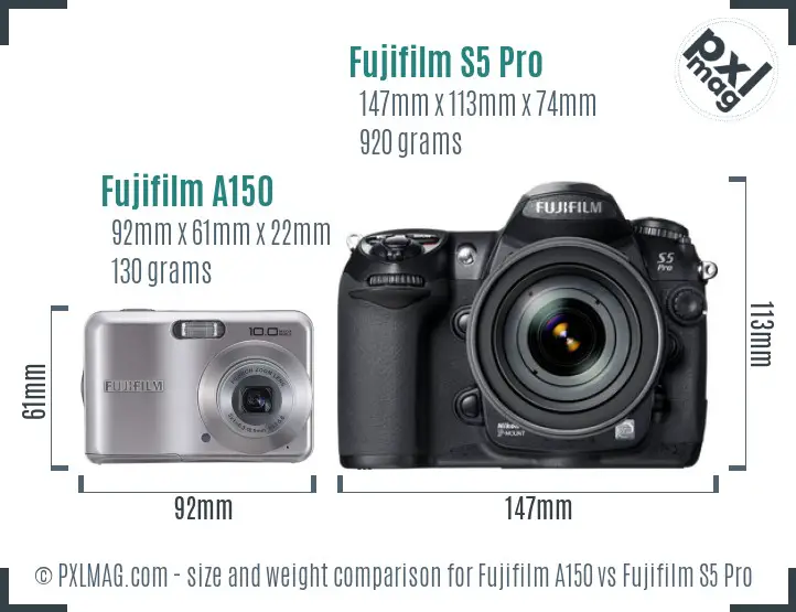 Fujifilm A150 vs Fujifilm S5 Pro size comparison