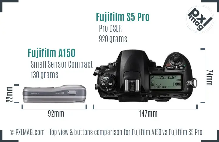 Fujifilm A150 vs Fujifilm S5 Pro top view buttons comparison