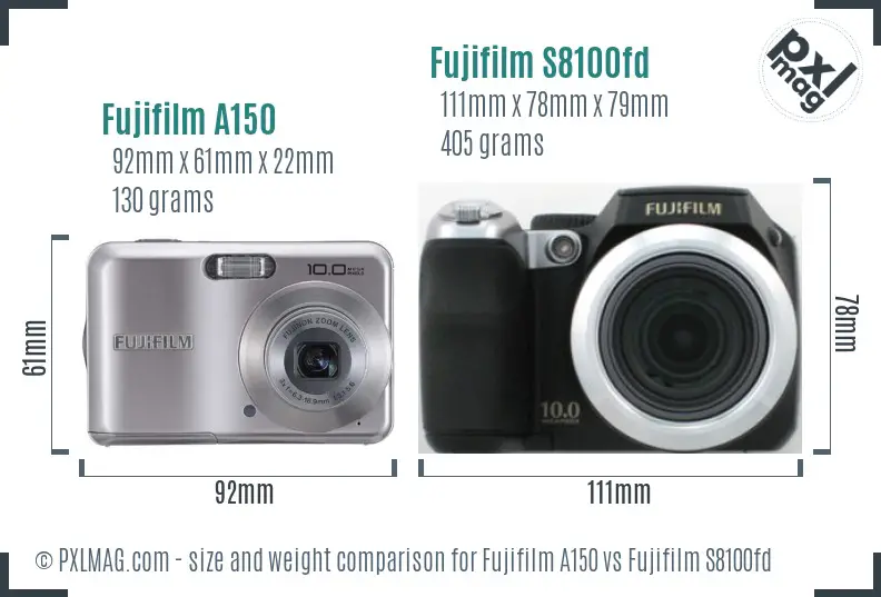 Fujifilm A150 vs Fujifilm S8100fd size comparison