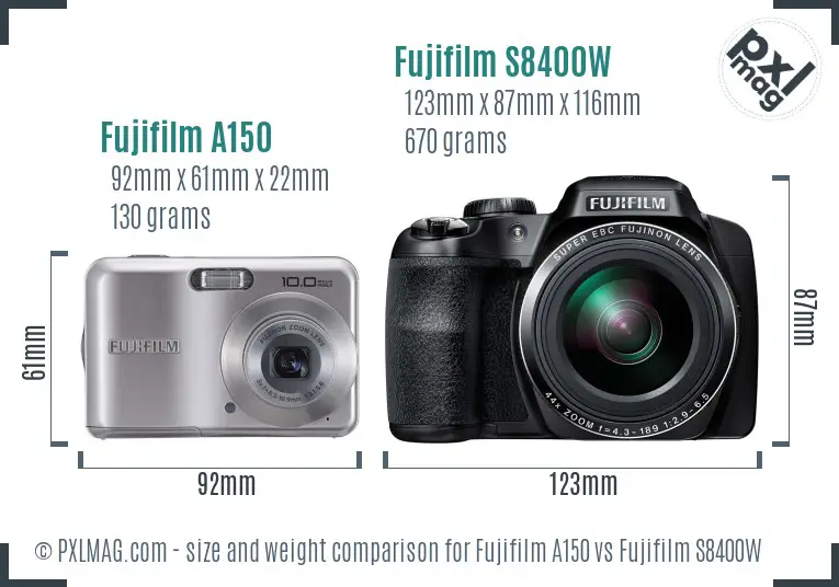 Fujifilm A150 vs Fujifilm S8400W size comparison