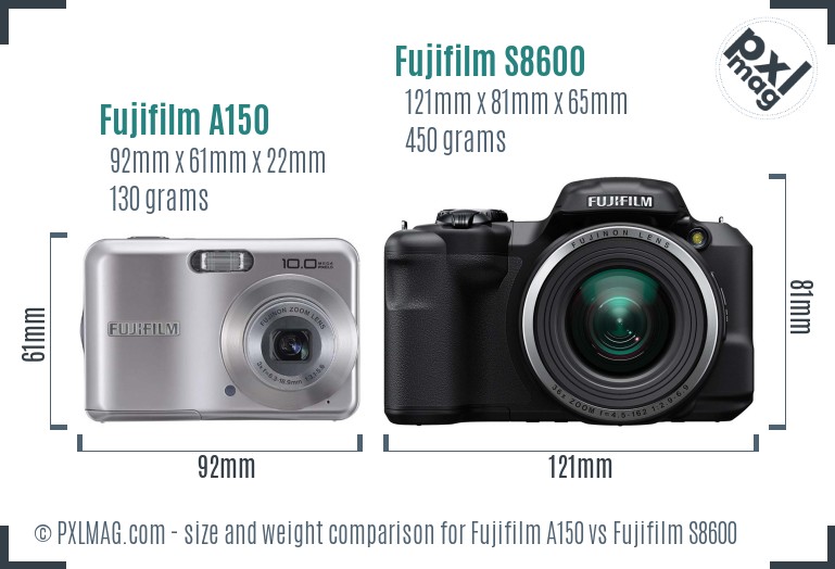 Fujifilm A150 vs Fujifilm S8600 size comparison