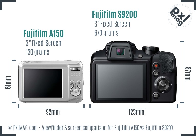 Fujifilm A150 vs Fujifilm S9200 Screen and Viewfinder comparison
