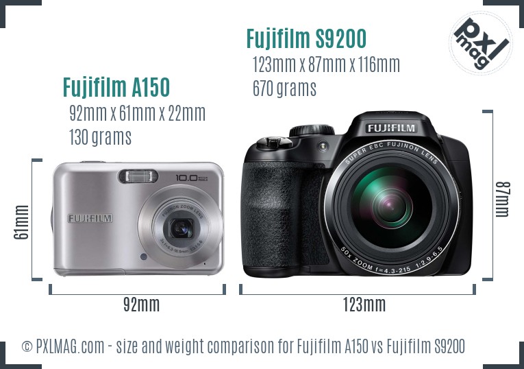 Fujifilm A150 vs Fujifilm S9200 size comparison Fujifilm A150 vs Fujifilm S9200 size comparison