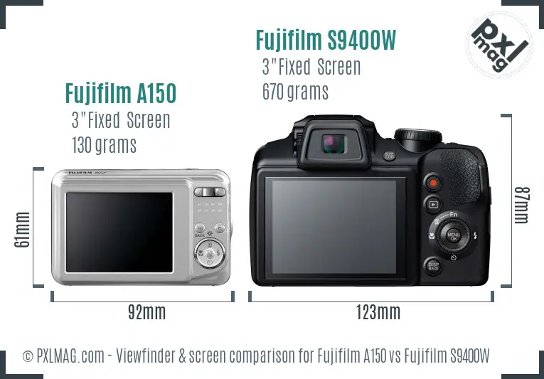 Fujifilm A150 vs Fujifilm S9400W Screen and Viewfinder comparison