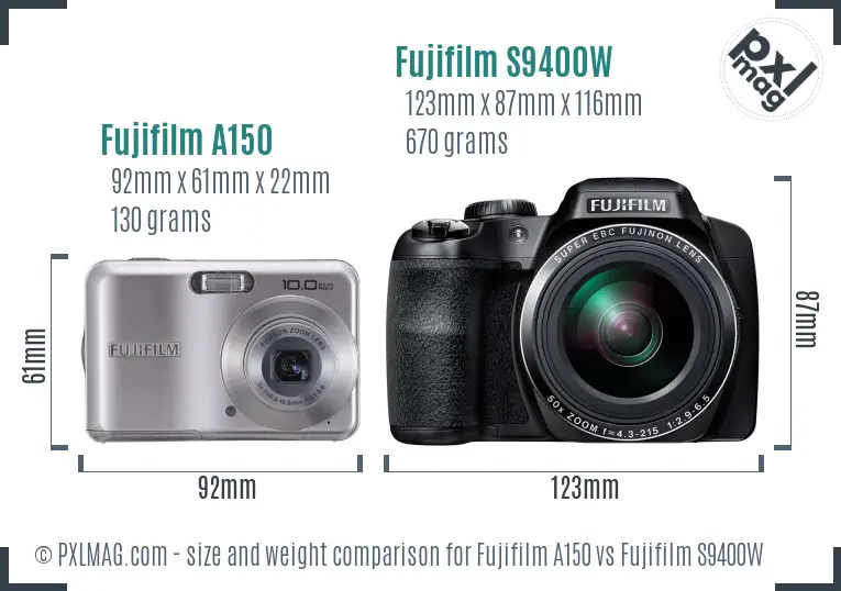 Fujifilm A150 vs Fujifilm S9400W size comparison