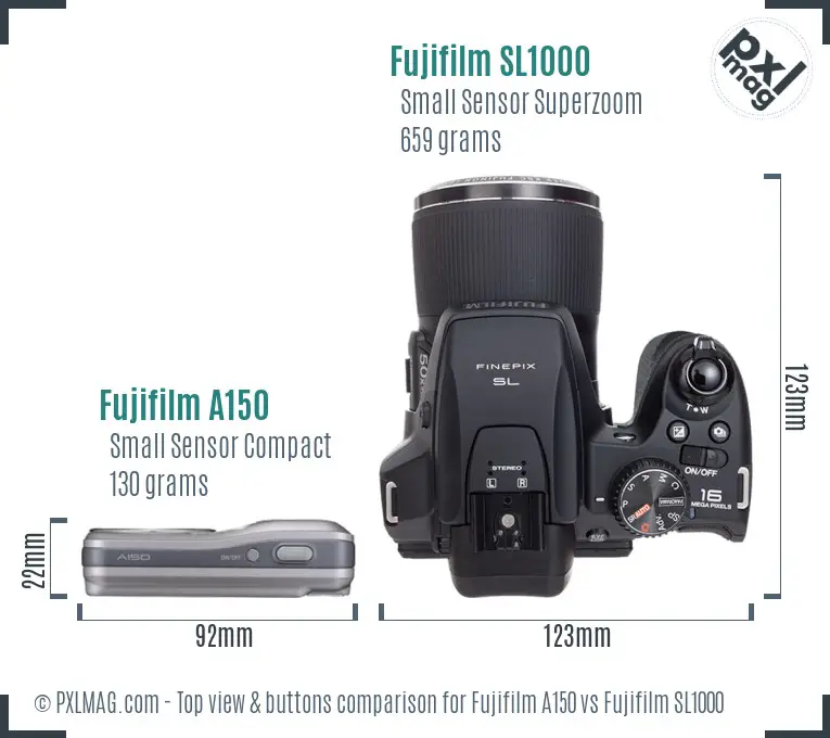 Fujifilm A150 vs Fujifilm SL1000 top view buttons comparison