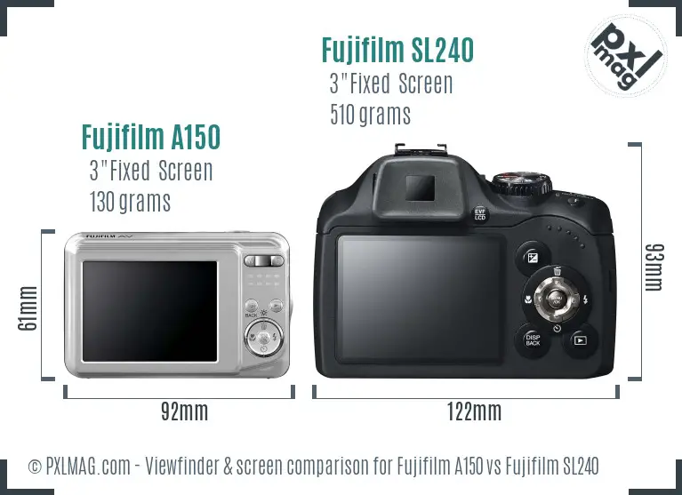 Fujifilm A150 vs Fujifilm SL240 Screen and Viewfinder comparison