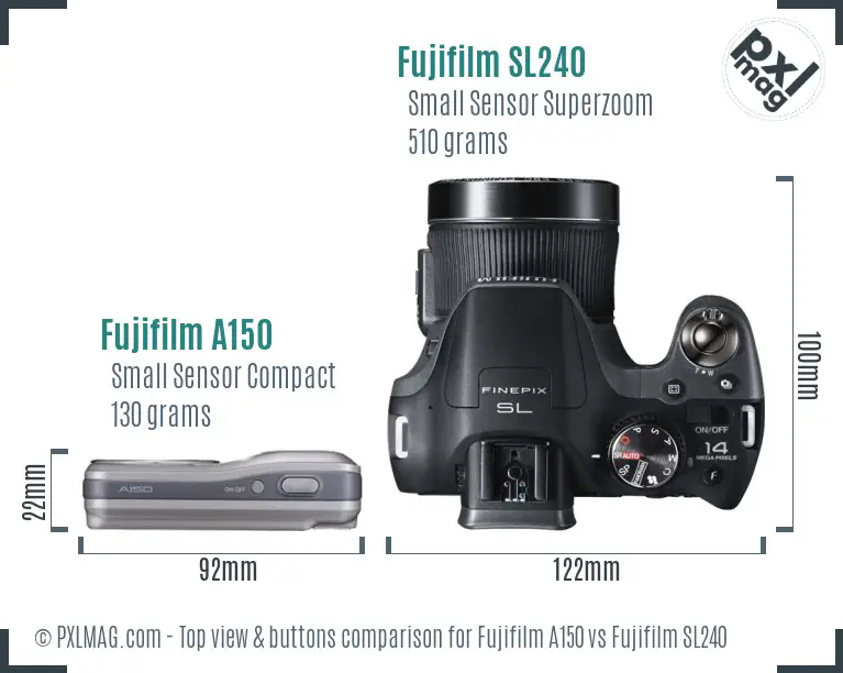 Fujifilm A150 vs Fujifilm SL240 top view buttons comparison