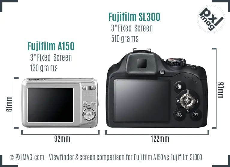 Fujifilm A150 vs Fujifilm SL300 Screen and Viewfinder comparison