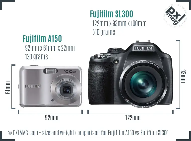 Fujifilm A150 vs Fujifilm SL300 size comparison