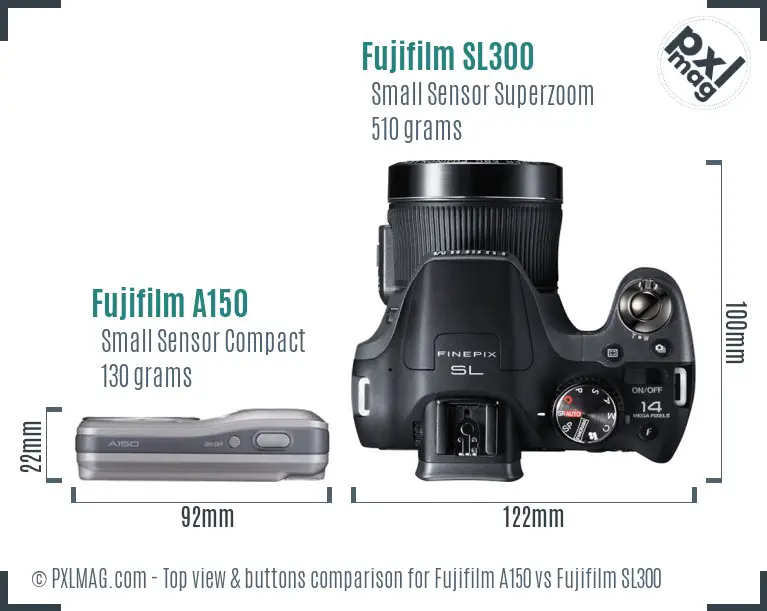 Fujifilm A150 vs Fujifilm SL300 top view buttons comparison