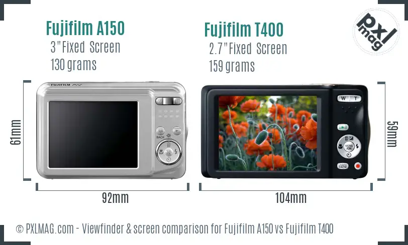 Fujifilm A150 vs Fujifilm T400 Screen and Viewfinder comparison