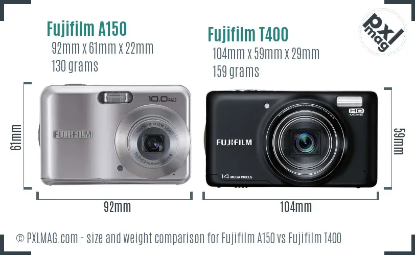 Fujifilm A150 vs Fujifilm T400 size comparison