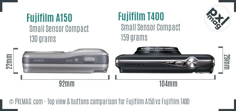 Fujifilm A150 vs Fujifilm T400 top view buttons comparison