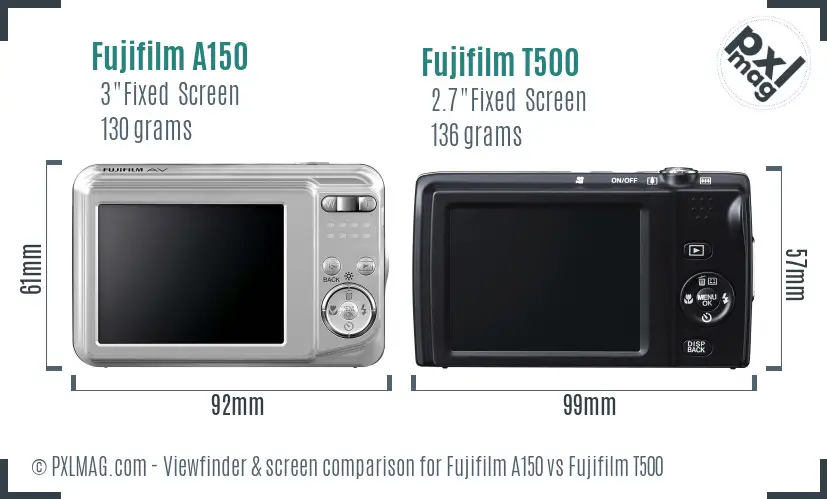 Fujifilm A150 vs Fujifilm T500 Screen and Viewfinder comparison