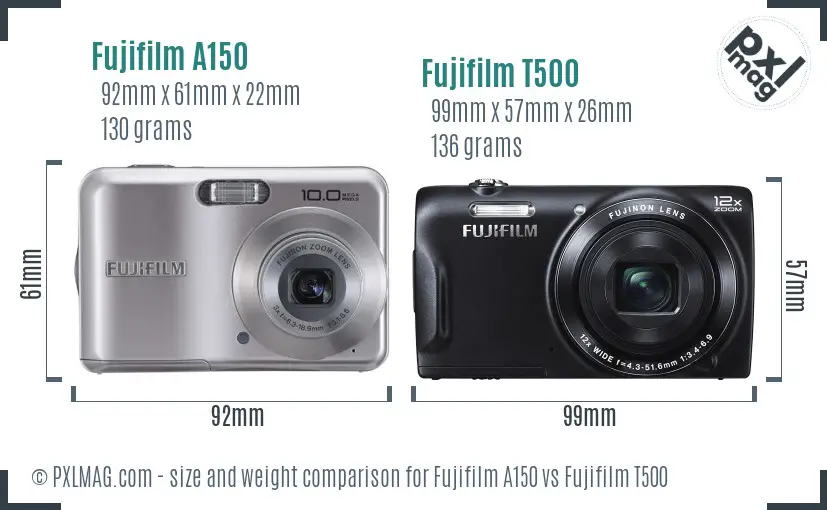 Fujifilm A150 vs Fujifilm T500 size comparison