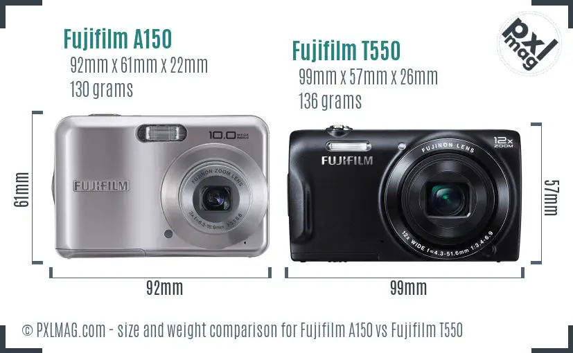 Fujifilm A150 vs Fujifilm T550 size comparison