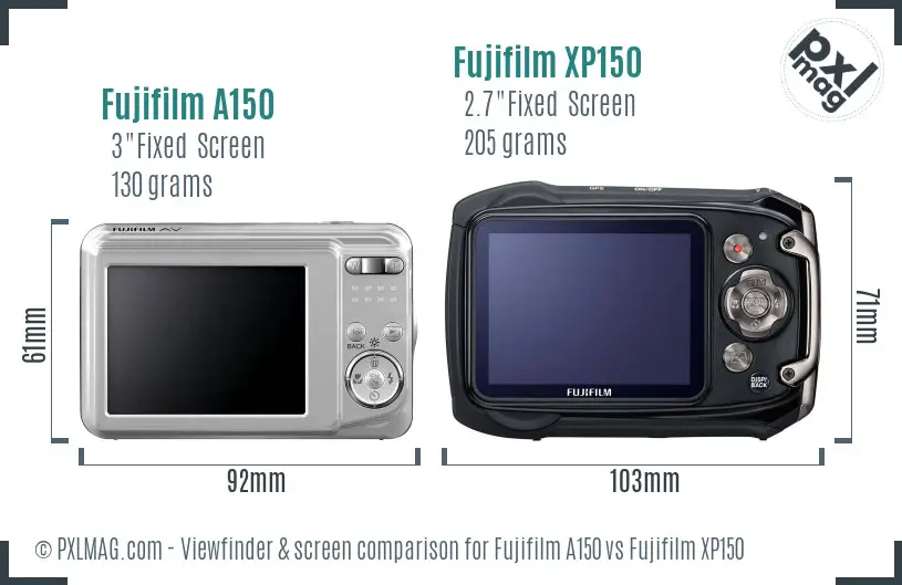 Fujifilm A150 vs Fujifilm XP150 Screen and Viewfinder comparison