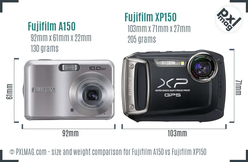 Fujifilm A150 vs Fujifilm XP150 size comparison
