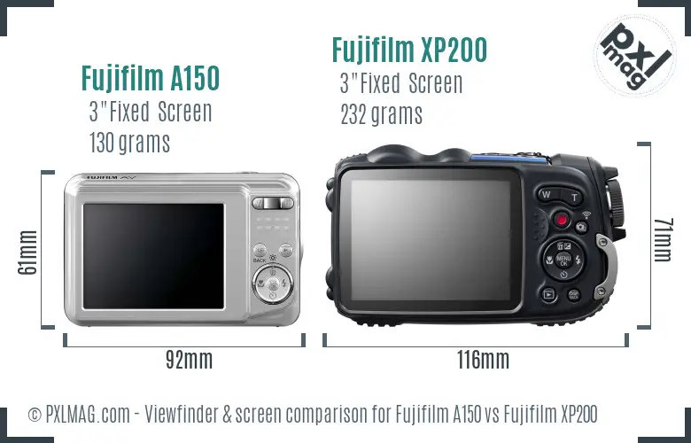 Fujifilm A150 vs Fujifilm XP200 Screen and Viewfinder comparison