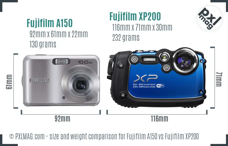 Fujifilm A150 vs Fujifilm XP200 size comparison