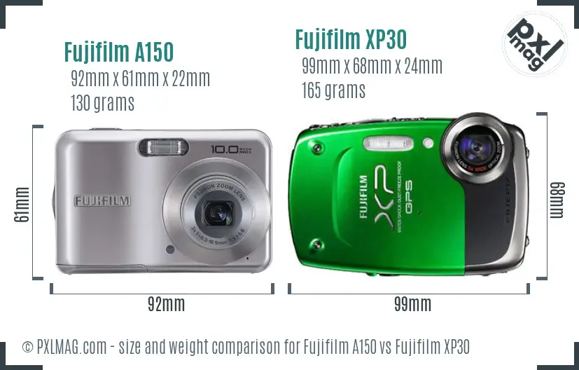Fujifilm A150 vs Fujifilm XP30 size comparison