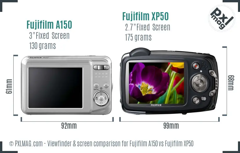 Fujifilm A150 vs Fujifilm XP50 Screen and Viewfinder comparison