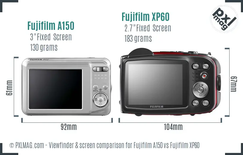 Fujifilm A150 vs Fujifilm XP60 Screen and Viewfinder comparison