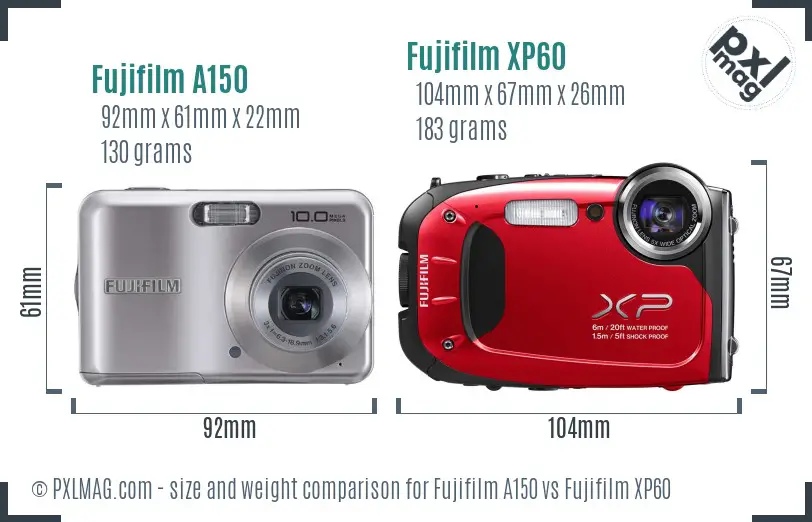 Fujifilm A150 vs Fujifilm XP60 size comparison