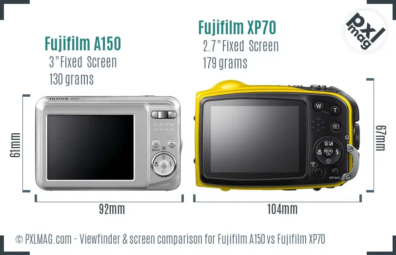 Fujifilm A150 vs Fujifilm XP70 Screen and Viewfinder comparison