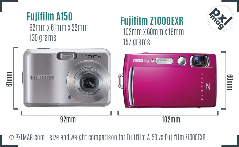 Fujifilm A150 vs Fujifilm Z1000EXR size comparison