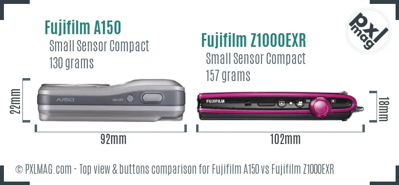 Fujifilm A150 vs Fujifilm Z1000EXR top view buttons comparison