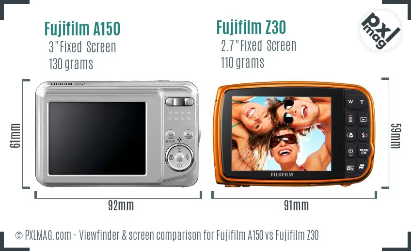 Fujifilm A150 vs Fujifilm Z30 Screen and Viewfinder comparison