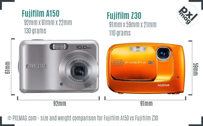 Fujifilm A150 vs Fujifilm Z30 size comparison