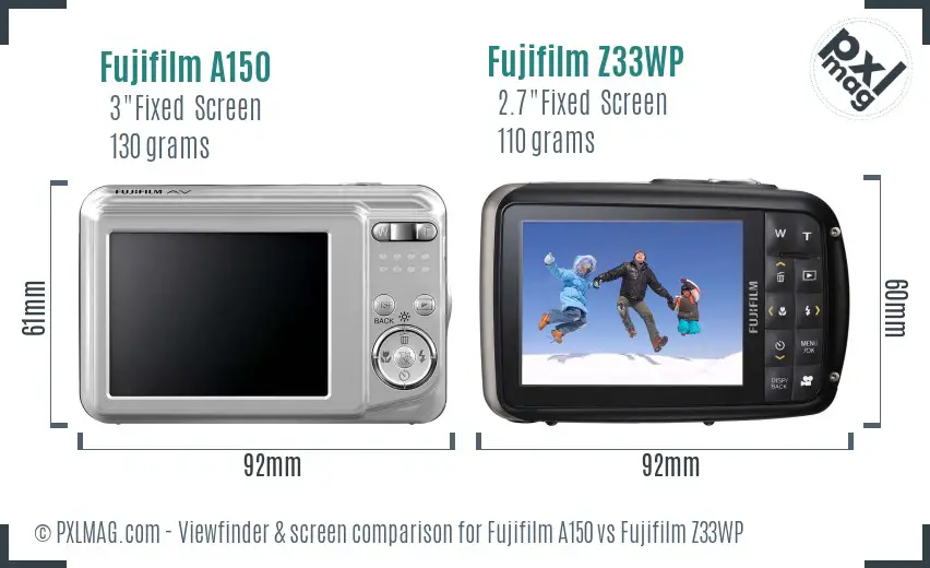 Fujifilm A150 vs Fujifilm Z33WP Screen and Viewfinder comparison