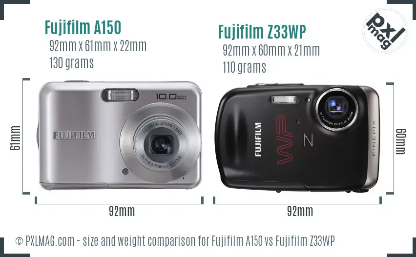 Fujifilm A150 vs Fujifilm Z33WP size comparison