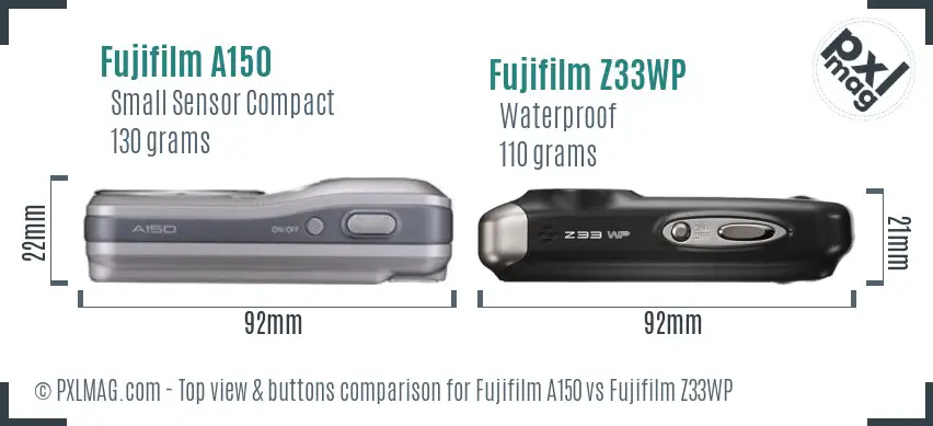 Fujifilm A150 vs Fujifilm Z33WP top view buttons comparison