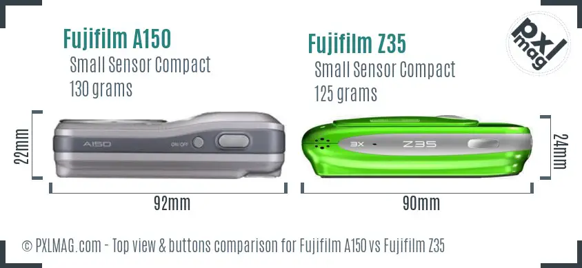 Fujifilm A150 vs Fujifilm Z35 top view buttons comparison