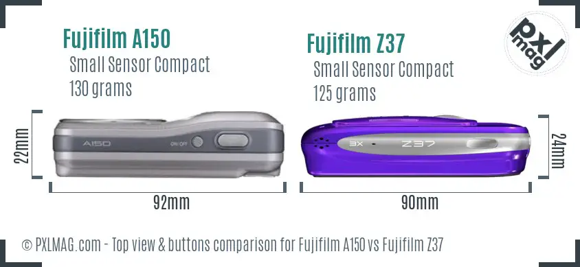 Fujifilm A150 vs Fujifilm Z37 top view buttons comparison