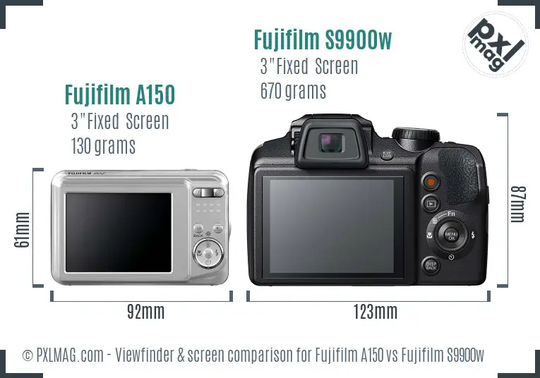Fujifilm A150 vs Fujifilm S9900w Screen and Viewfinder comparison